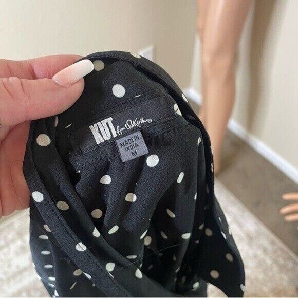 Kut from the Cloth black/white polka dot full button up chest pockets SZ M - Picture 10 of 12